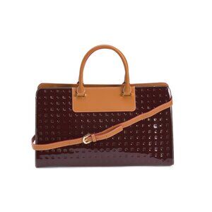 ARCADIA  Italy Patent Leather East West Satchel With Vaccheta Details
